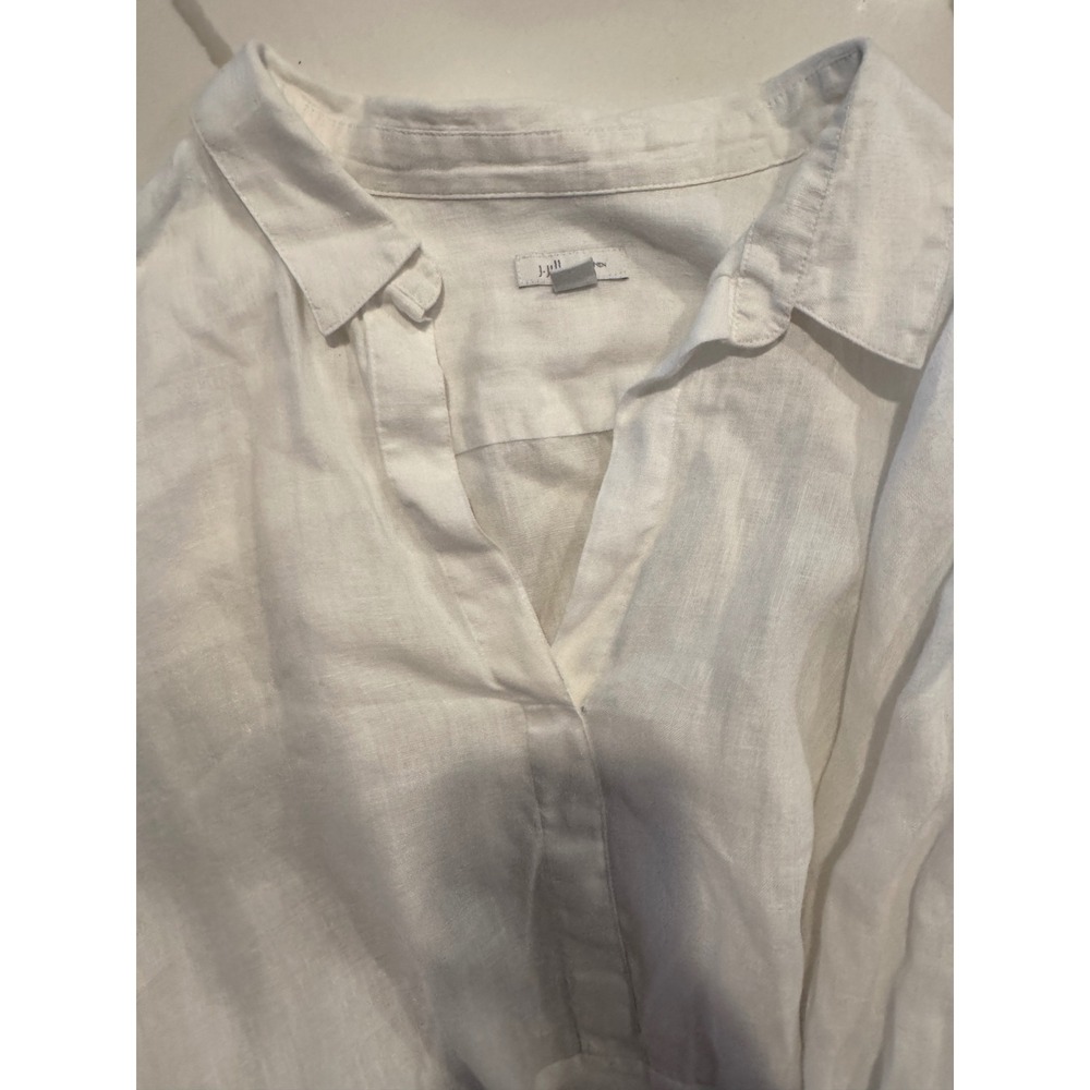 JJill‎ Love Linen White Tunic Top Womens XL Petite Long Sleeve Button Pullover